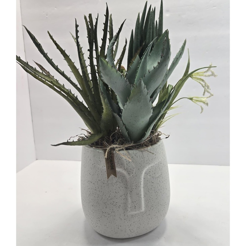 Modern Faux Succulent Arrangement in White Ceramic Planter Handmade Decor